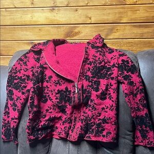 For Cynthia Red and Black Floral Teddy Jacket